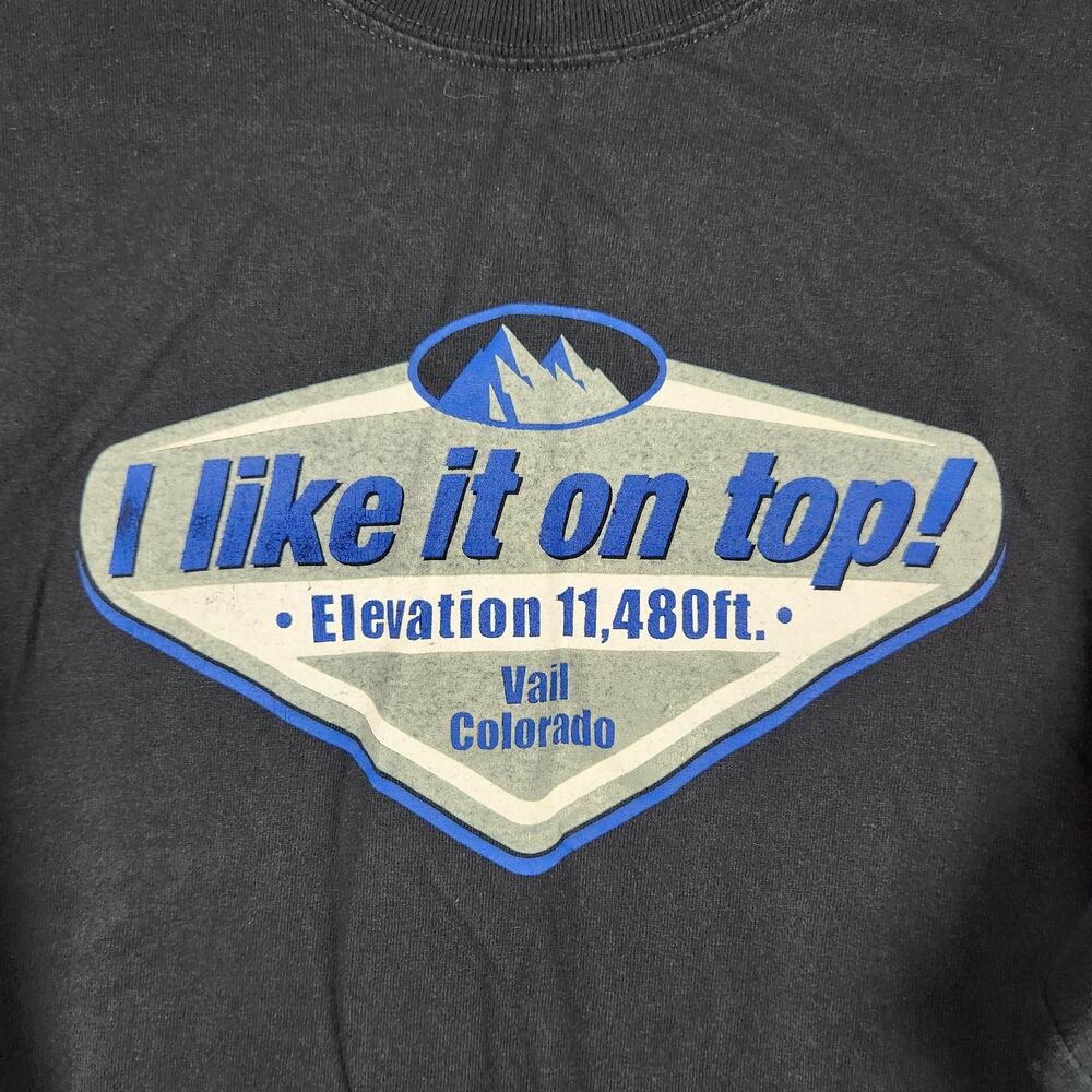 Vintage Vail Colorado I Like It On Top Shirt Mens XL Black Long Sleeve Graphic